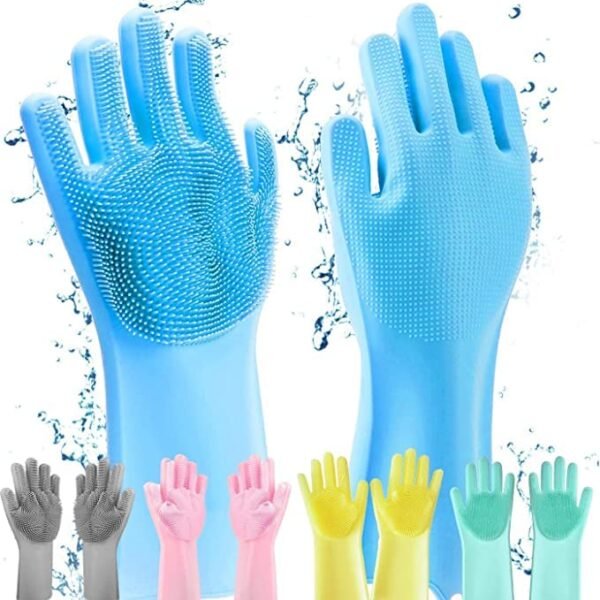 Set of 5, Multicolor Magic Silicone Gloves (Pink, Grey, Bluegreen, Skyblue, Purple)