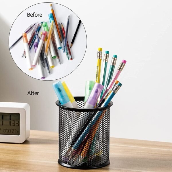 Black Mesh Metal Desk Pen Pencil Holder | Stationery Organizers for Office School and Home